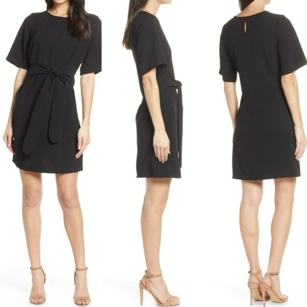 NWT Chelsea28 Casual Short Tie Waist Shift Black Mini Dress - Size Small